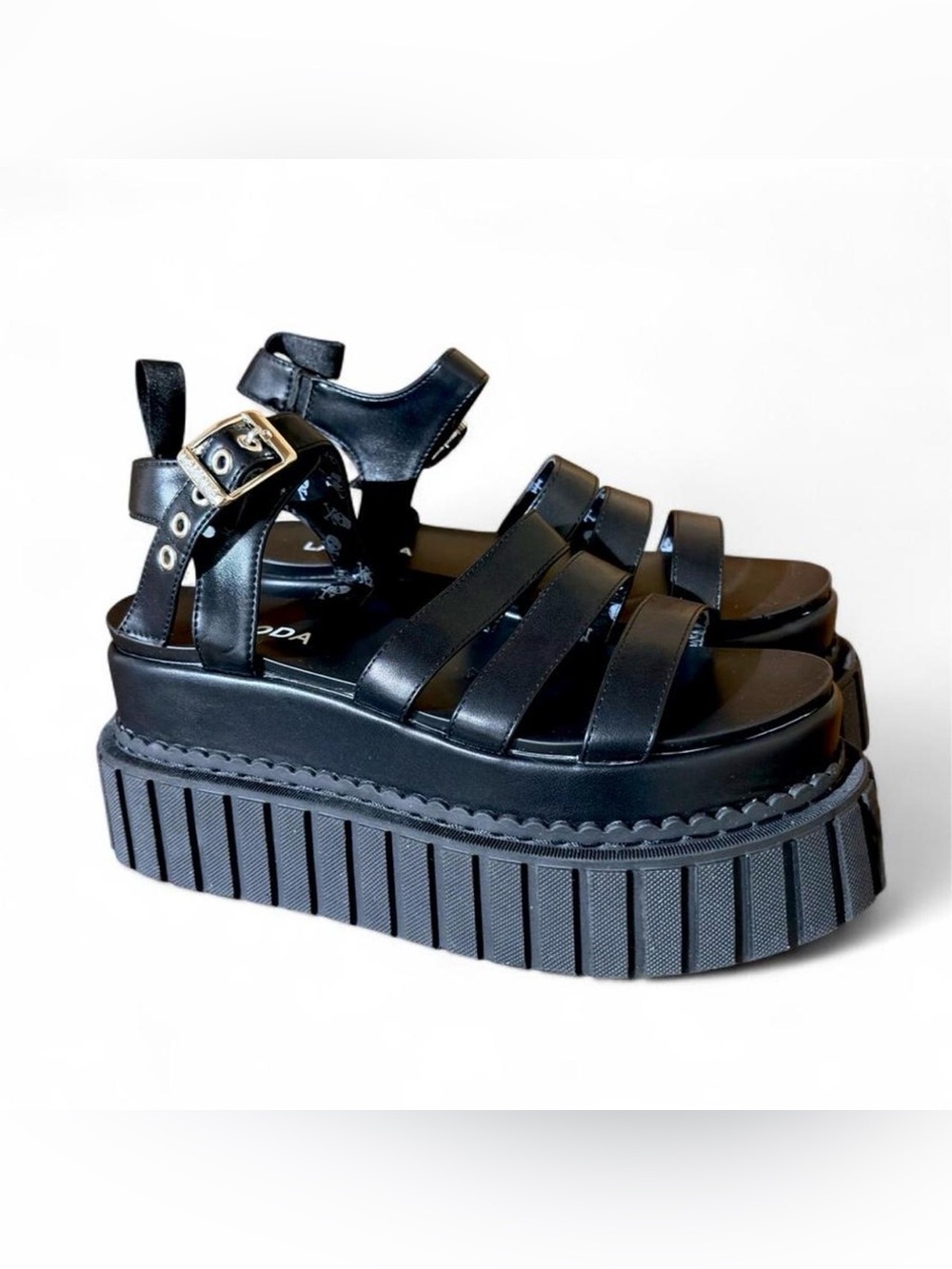 NIB Lamoda Black Say It Platform Creeper Wedge Sandals Size 9